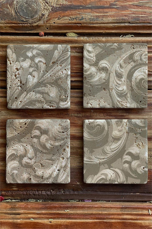 Printed Natural Stone Coasters Set of 4 Pattern Tile