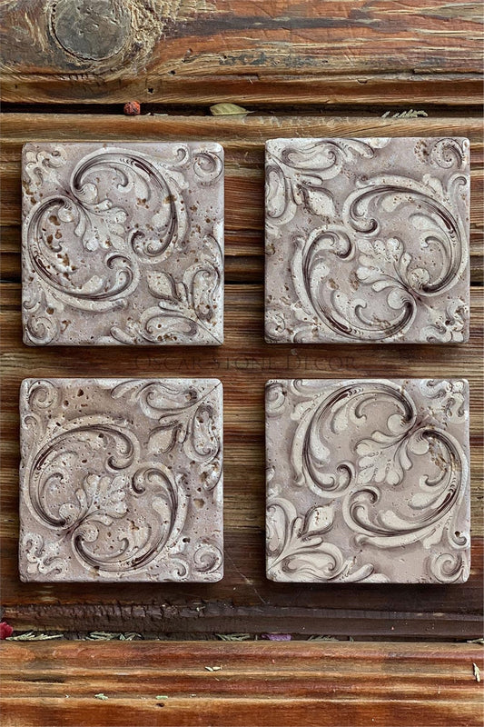 Printed Natural Stone Coasters Set of 4 Pattern Tile