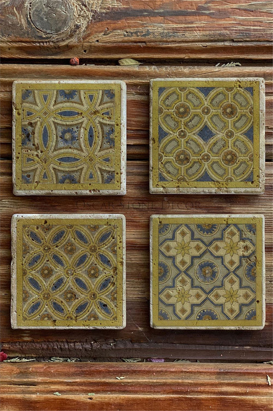 Printed Natural Stone Coasters Set of 4 Pattern Tile