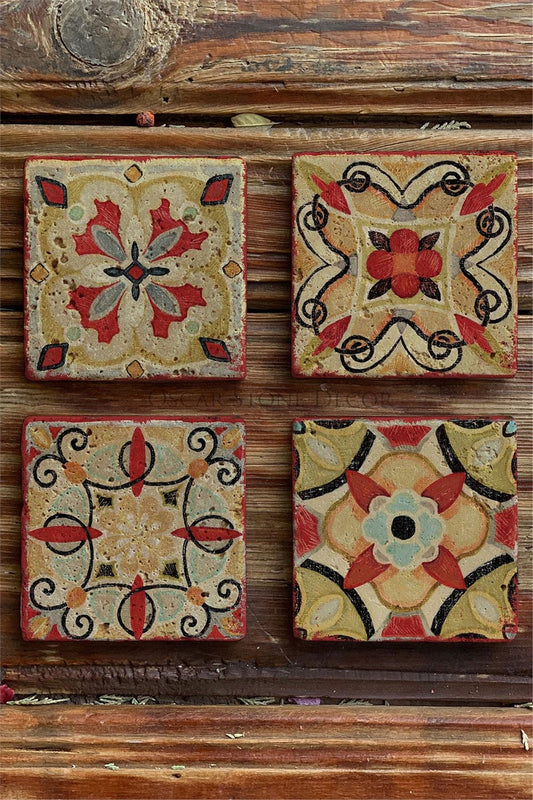 Printed Natural Stone Coasters Set of 4 Pattern Tile