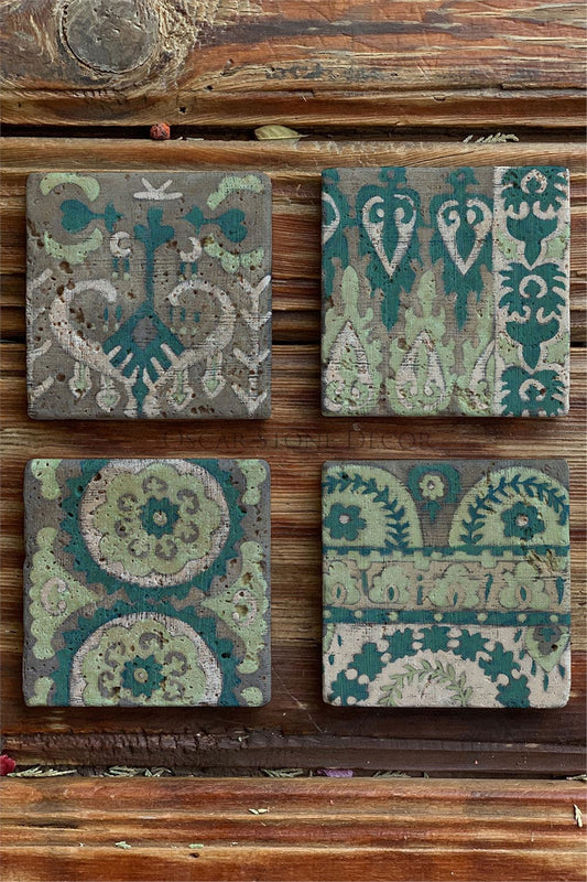 Printed Natural Stone Coasters Set of 4 Pattern Tile