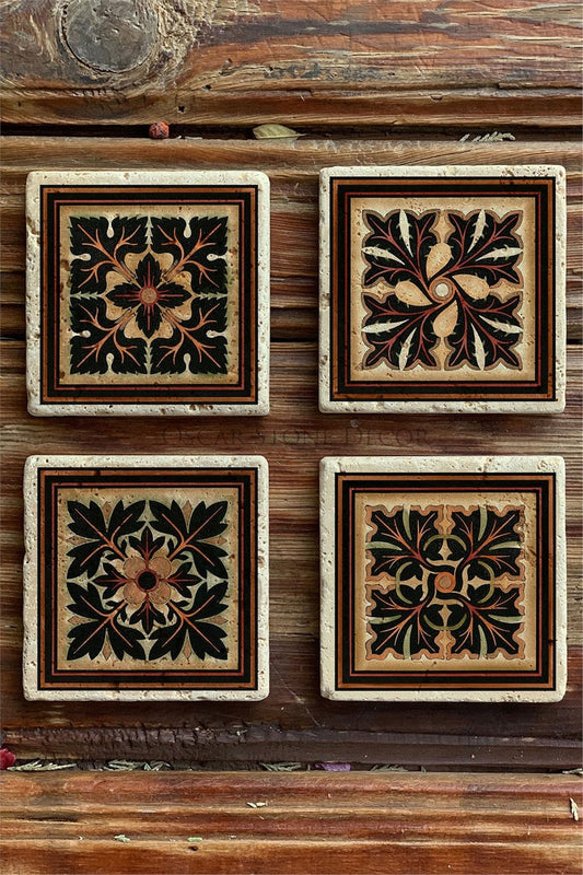 Printed Natural Stone Coasters Set of 4 Pattern Tile