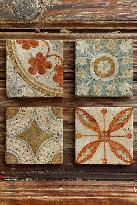 Printed Natural Stone Coasters Set of 4 Pattern Tile