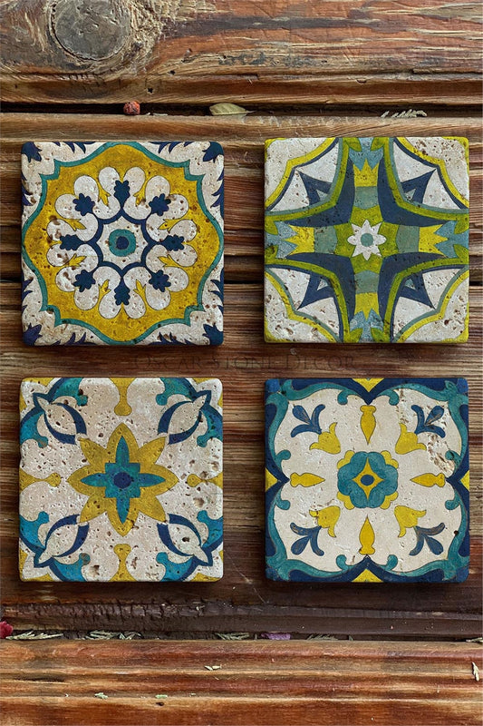 Printed Natural Stone Coasters Set of 4 Pattern Tile