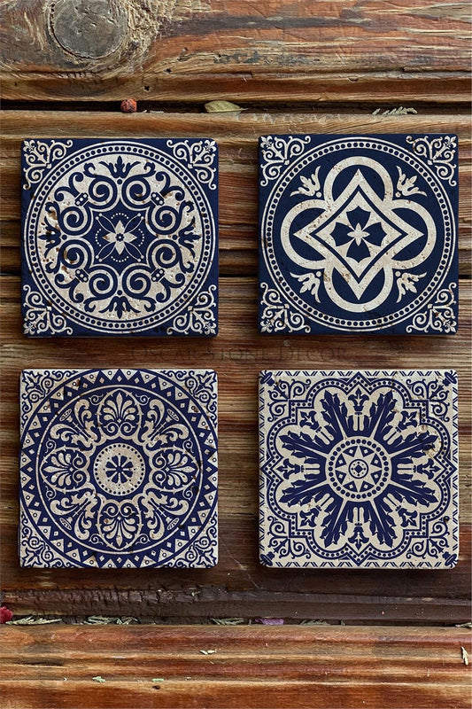 Printed Natural Stone Coasters Set of 4 Pattern Tile