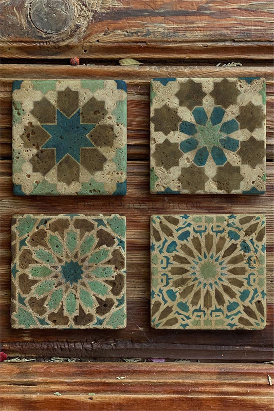 Printed Natural Stone Coasters Set of 4 Pattern Tile