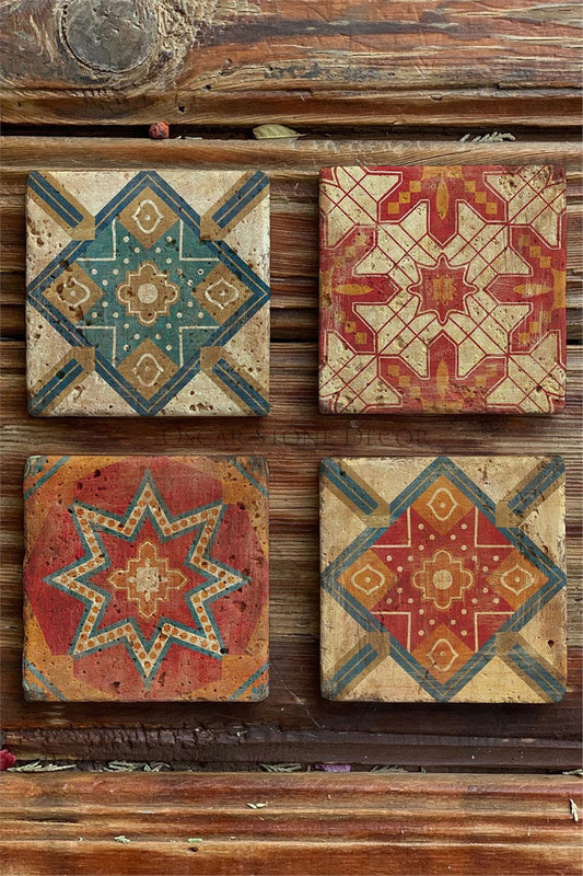 Printed Natural Stone Coasters Set of 4 Pattern Tile
