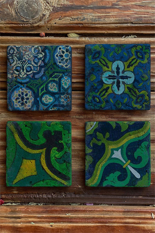 Printed Natural Stone Coasters Set of 4 Pattern Tile