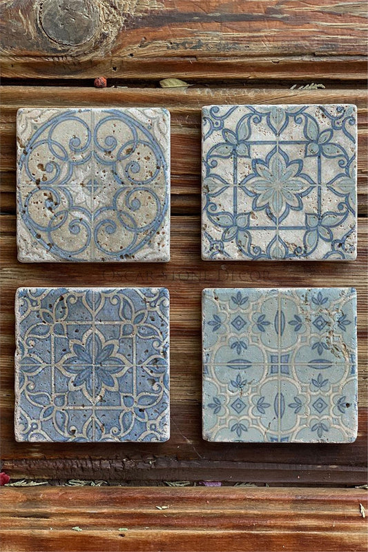 Printed Natural Stone Coasters Set of 4 Pattern Tile