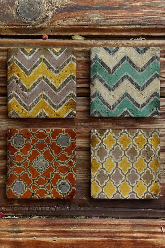 Printed Natural Stone Coasters Set of 4 Pattern Tile