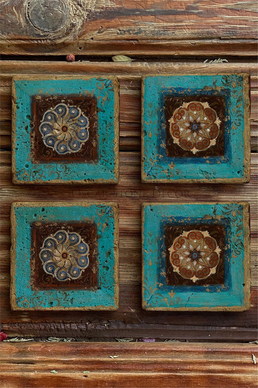Printed Natural Stone Coasters Set of 4 Pattern Tile