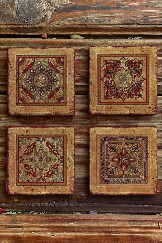 Printed Natural Stone Coasters Set of 4 Pattern Tile