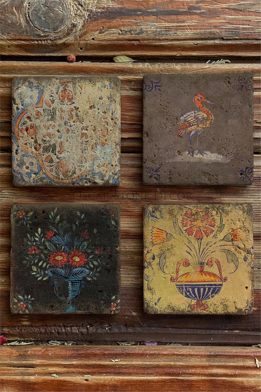 Printed Natural Stone Coasters Set of 4 Pattern Tile
