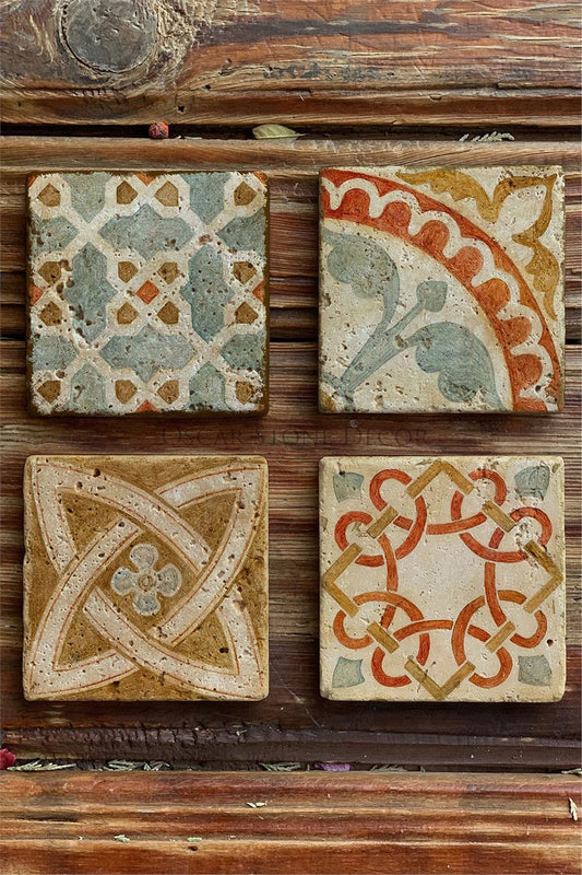 Printed Natural Stone Coasters Set of 4 Pattern Tile