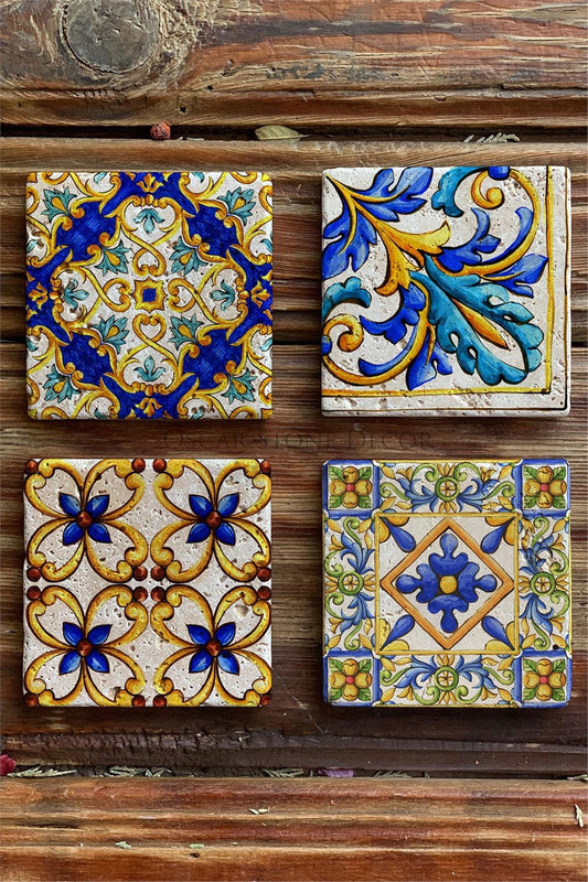 Printed Natural Stone Coasters Set of 4 Pattern Tile