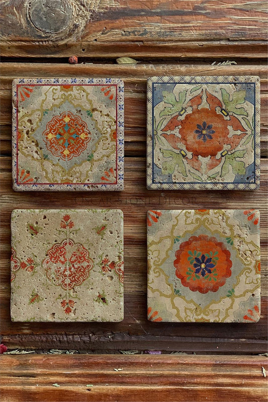 Printed Natural Stone Coasters Set of 4 Pattern Tile