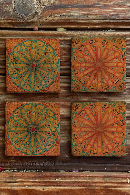 Printed Natural Stone Coasters Set of 4 Pattern Tile