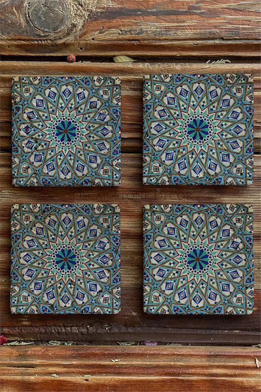 Printed Natural Stone Coasters Set of 4 Pattern Tile