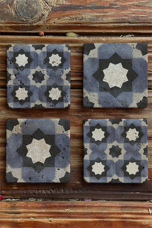 Printed Natural Stone Coasters Set of 4 Pattern Tile