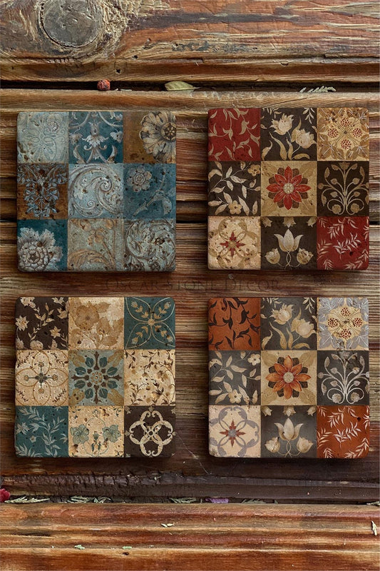 Printed Natural Stone Coasters Set of 4 Pattern Tile