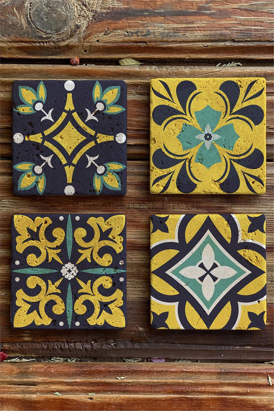 Printed Natural Stone Coasters Set of 4 Pattern Tile