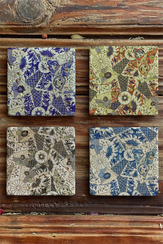 Printed Natural Stone Coasters Set of 4 Pattern Tile