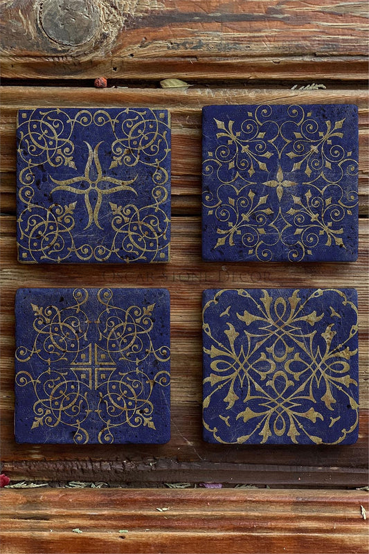 Printed Natural Stone Coasters Set of 4 Pattern Tile