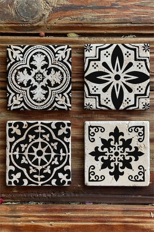 Printed Natural Stone Coasters Set of 4 Pattern Tile