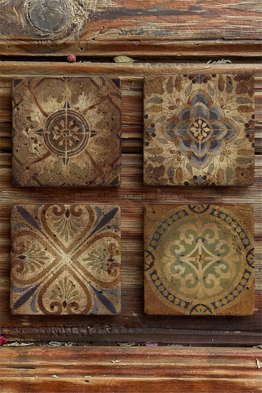 Printed Natural Stone Coasters Set of 4 Pattern Tile