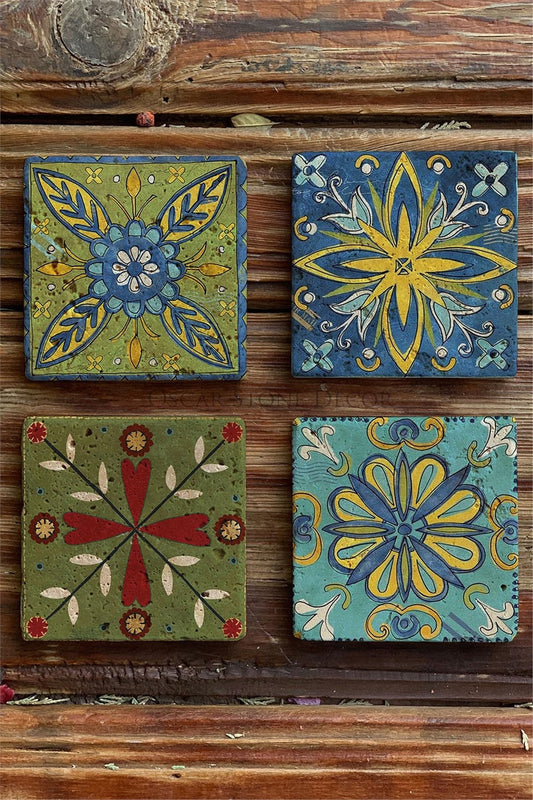 Printed Natural Stone Coasters Set of 4 Pattern Tile