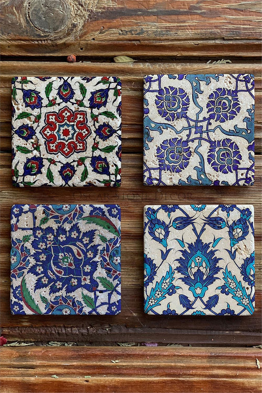 Printed Natural Stone Coasters Set of 4 Pattern Tile