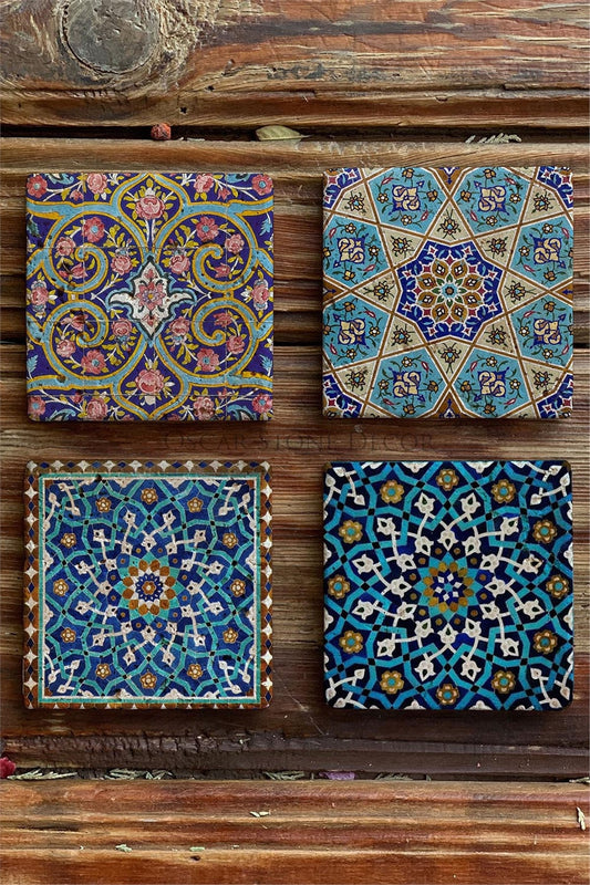 Printed Natural Stone Coasters Set of 4 Pattern Tile