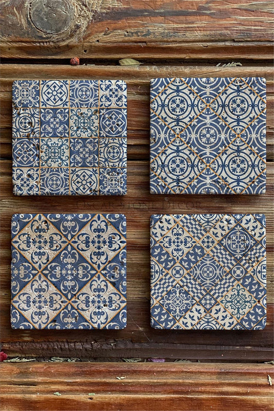 Printed Natural Stone Coasters Set of 4 Pattern Tile