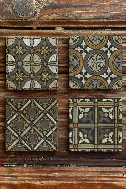 Printed Natural Stone Coasters Set of 4 Pattern Tile