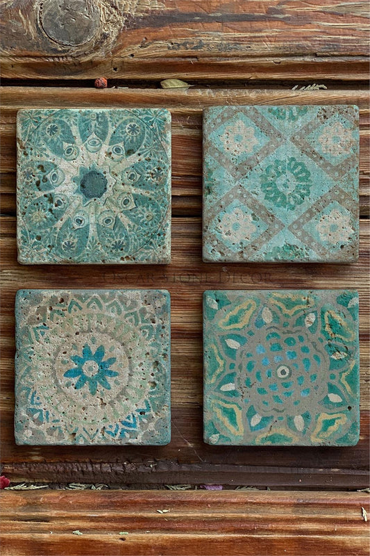 Printed Natural Stone Coasters Set of 4 Pattern Tile