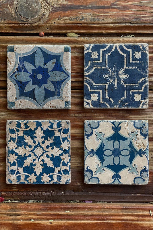 Printed Natural Stone Coasters Set of 4 Pattern Tile
