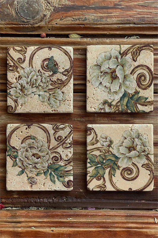 Printed Natural Stone Coasters Set of 4 Pattern Tile