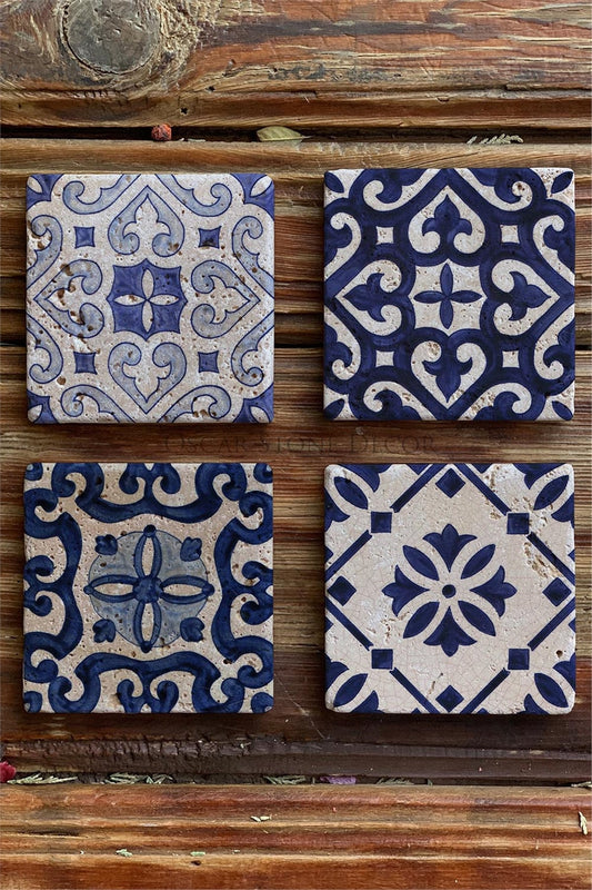 Printed Natural Stone Coasters Set of 4 Pattern Tile