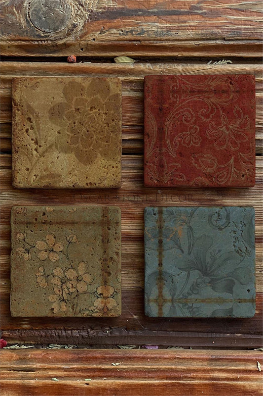 Printed Natural Stone Coasters Set of 4 Pattern Tile