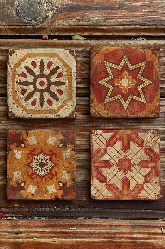 Printed Natural Stone Coasters Set of 4 Pattern Tile