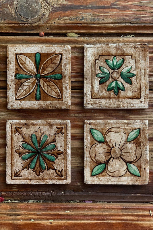 Printed Natural Stone Coasters Set of 4 Pattern Tile
