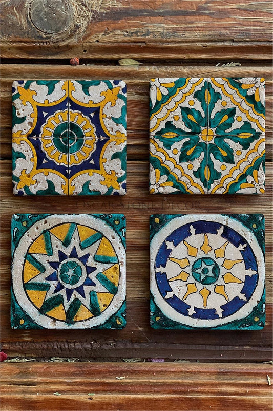 Printed Natural Stone Coasters Set of 4 Pattern Tile