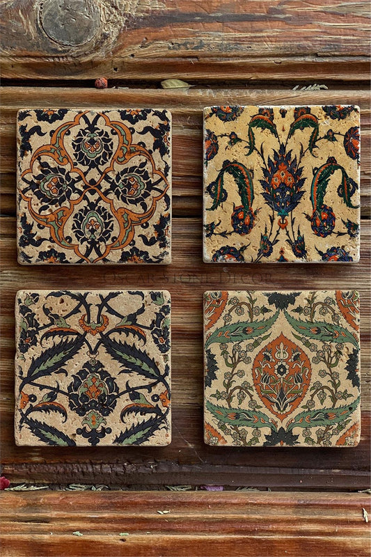 Printed Natural Stone Coasters Set of 4 Pattern Tile