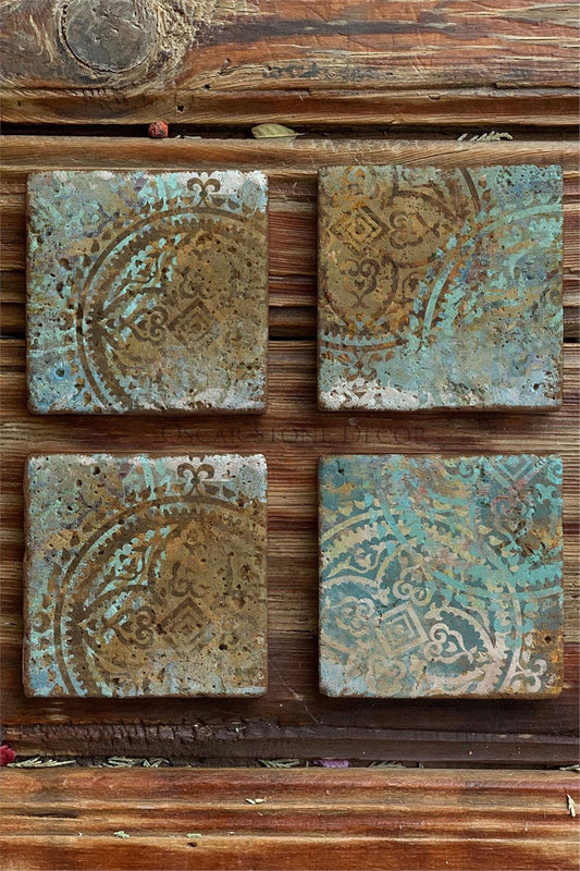 Printed Natural Stone Coasters Set of 4 Pattern Tile