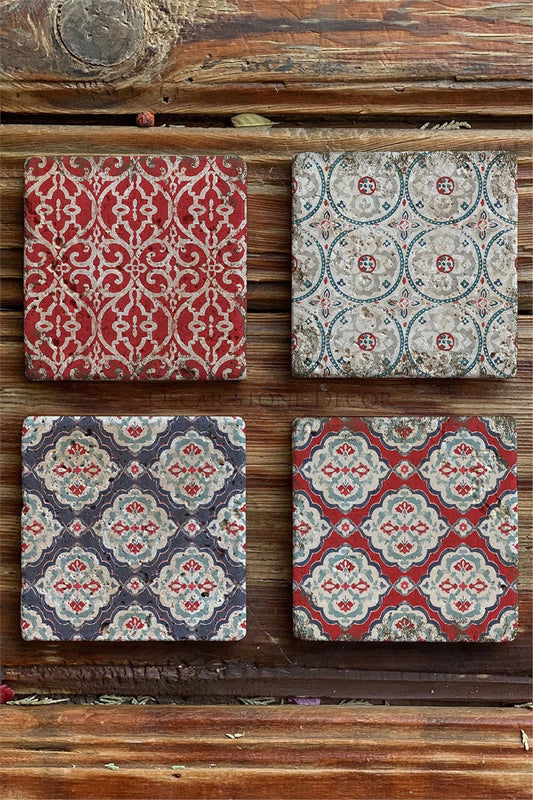 Printed Natural Stone Coasters Set of 4 Pattern Tile