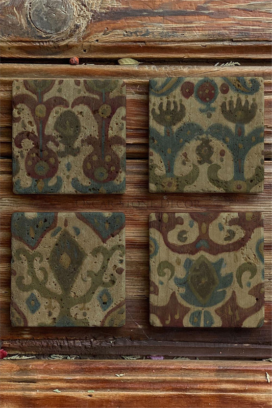 Printed Natural Stone Coasters Set of 4 Pattern Tile