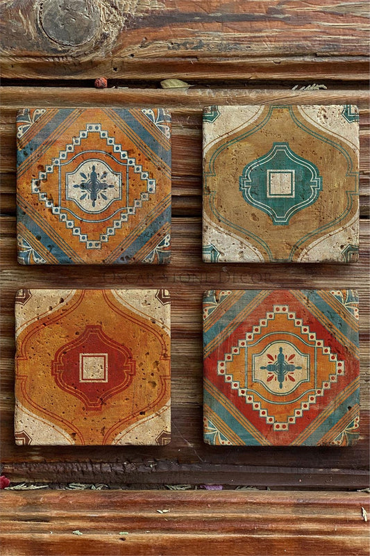 Printed Natural Stone Coasters Set of 4 Pattern Tile