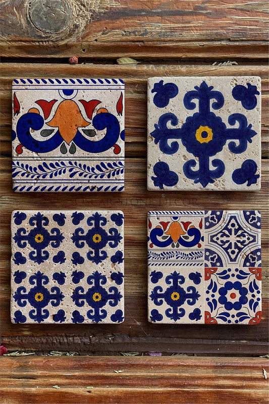 Printed Natural Stone Coasters Set of 4 Pattern Tile
