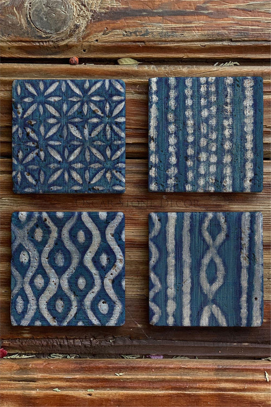 Printed Natural Stone Coasters Set of 4 Pattern Tile