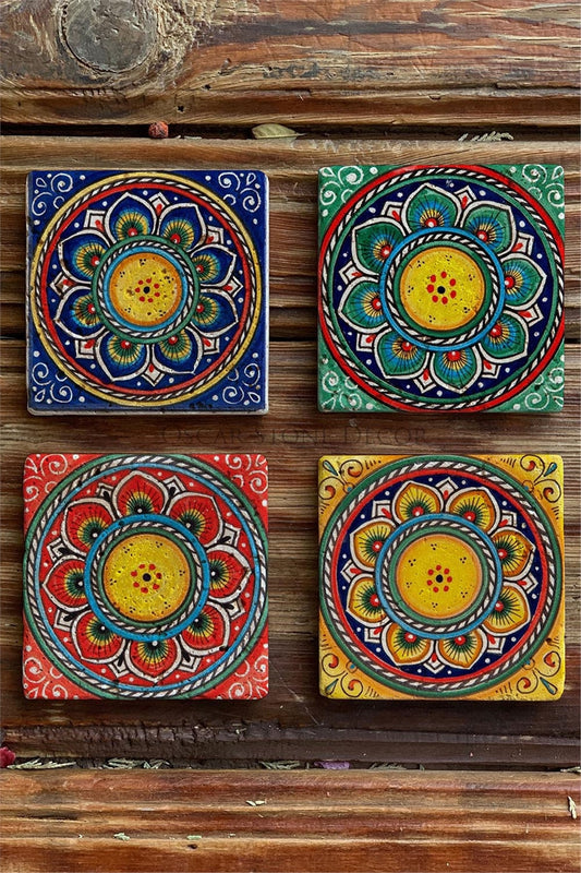 Printed Natural Stone Coasters Set of 4 Pattern Tile
